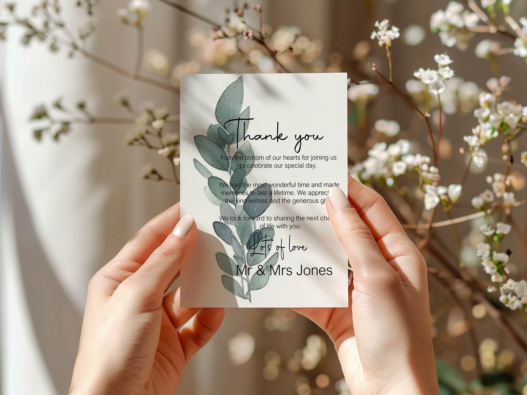 Eucalyptus Thank You Wedding Party Cards | Pack of 10 - Larosier Prints