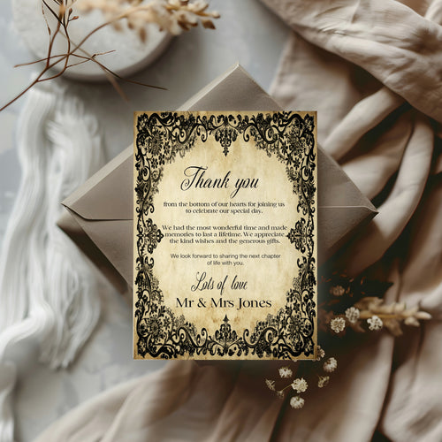 Black Lace Wedding Thank You Cards | Pack Of 10 A6