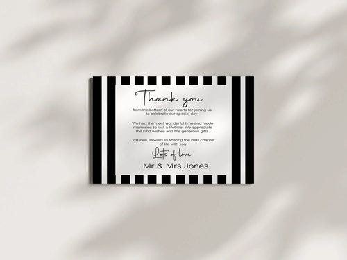 Black & White Stripe Thank You Wedding Party Cards | Pack of 10 - Larosier Prints