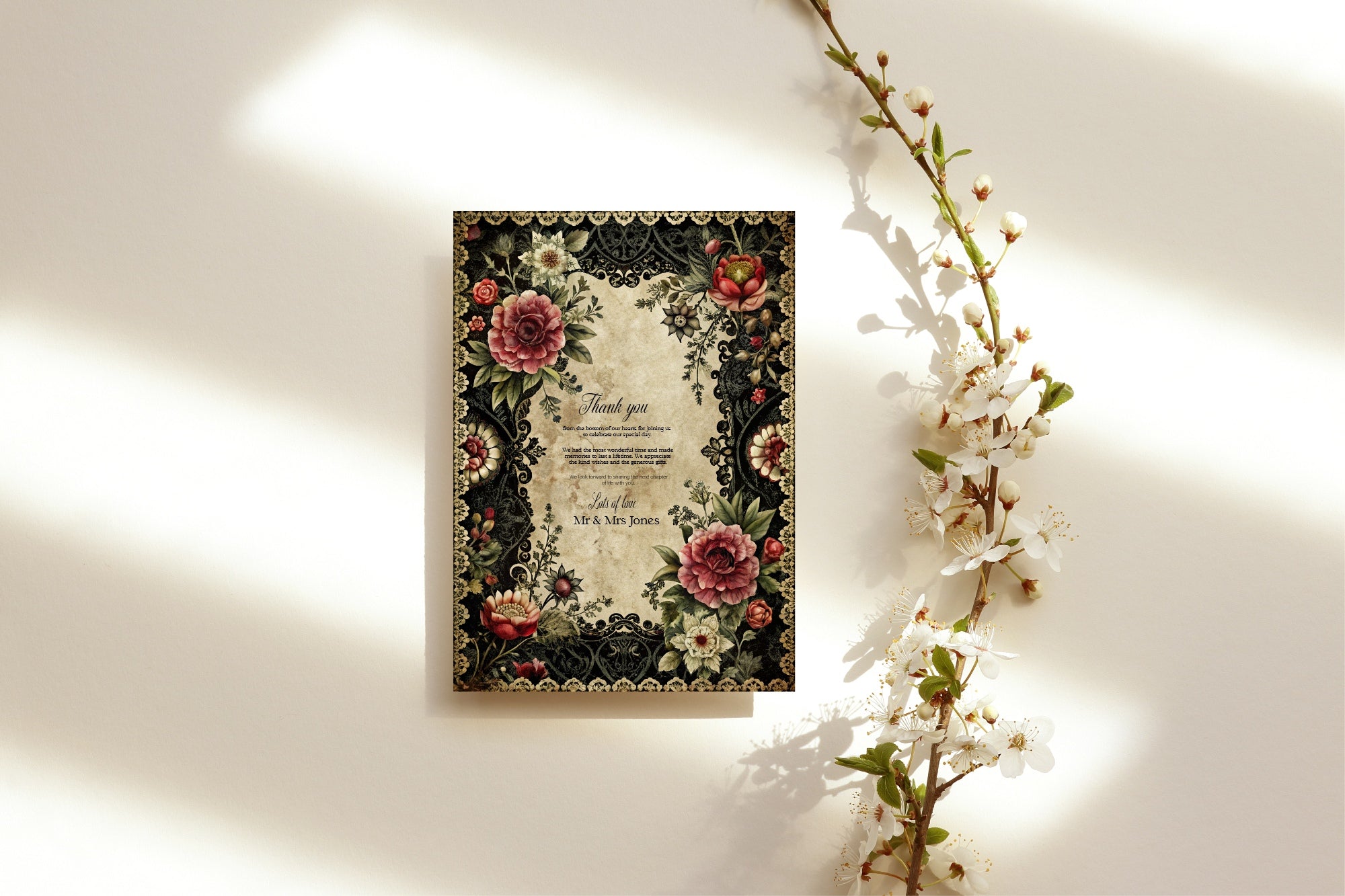 Gothic Floral Wedding Place Cards | Pack Of 10