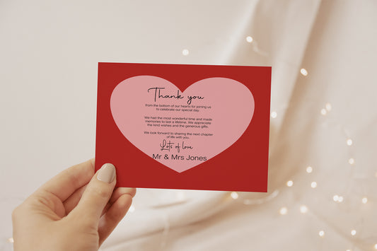 Red & Pink Thank You Wedding Party Cards | Pack of 10