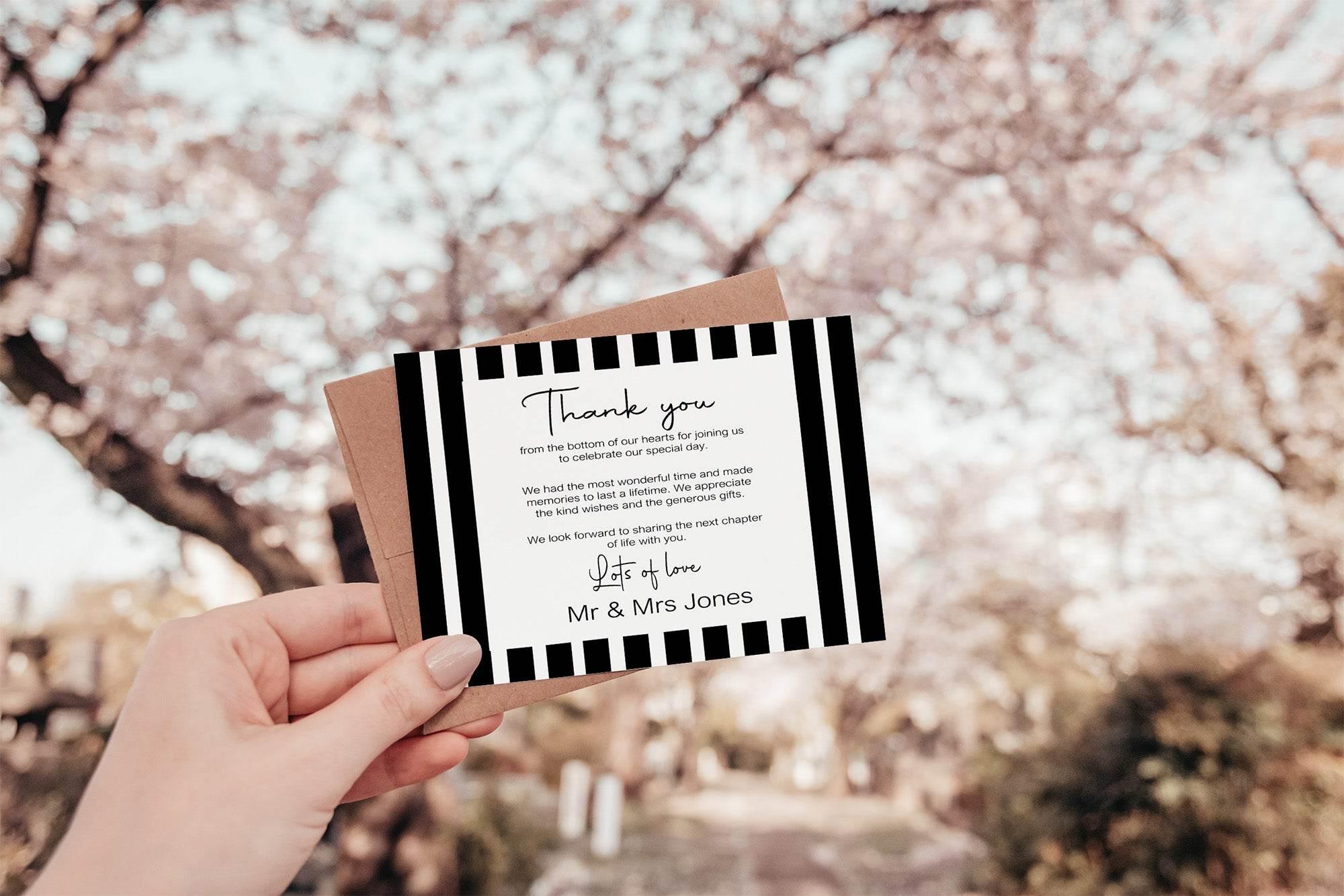 Black & White Stripe Thank You Wedding Party Cards | Pack of 10 - Larosier Prints