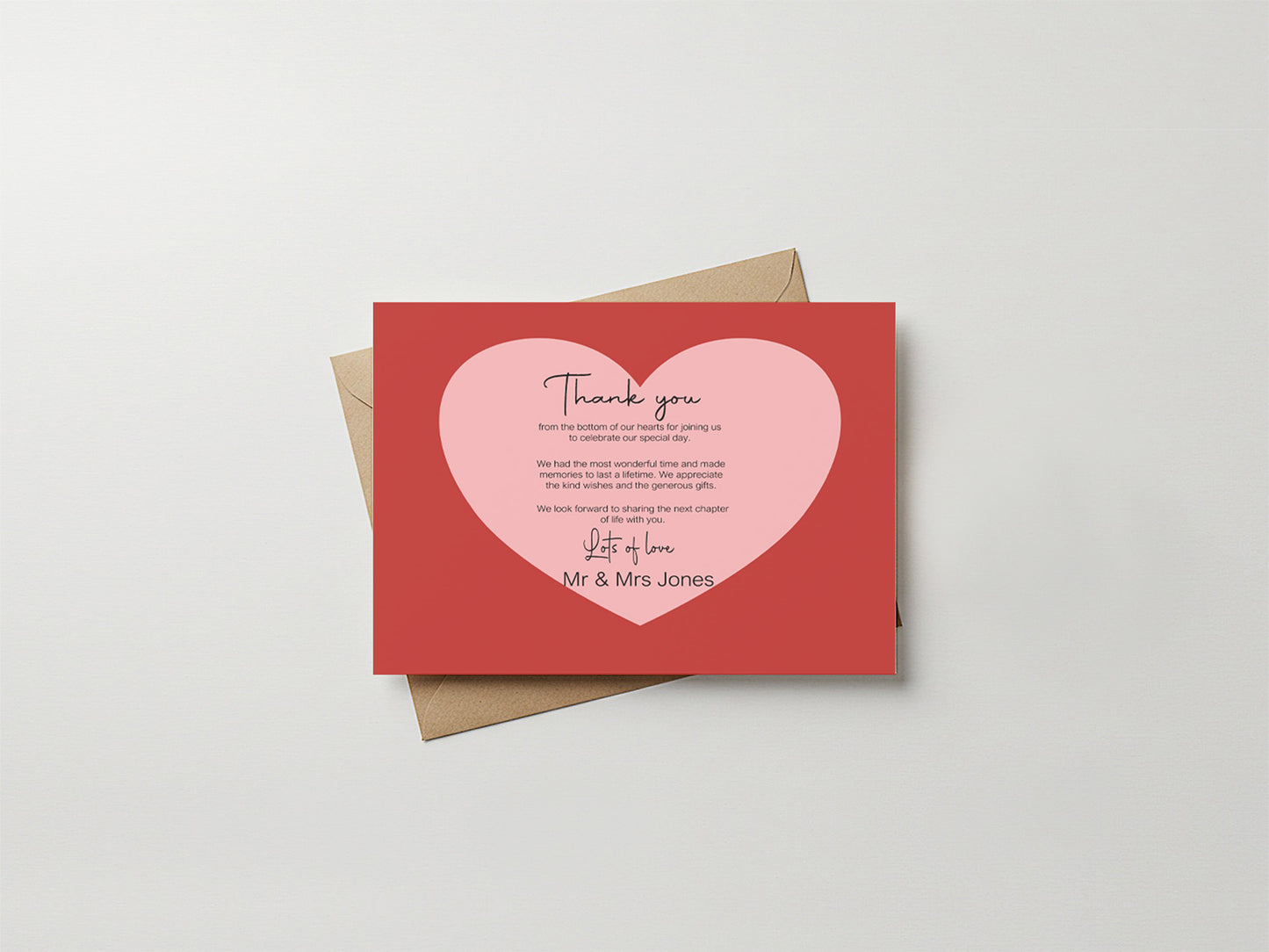 Red & Pink Thank You Wedding Party Cards | Pack of 10