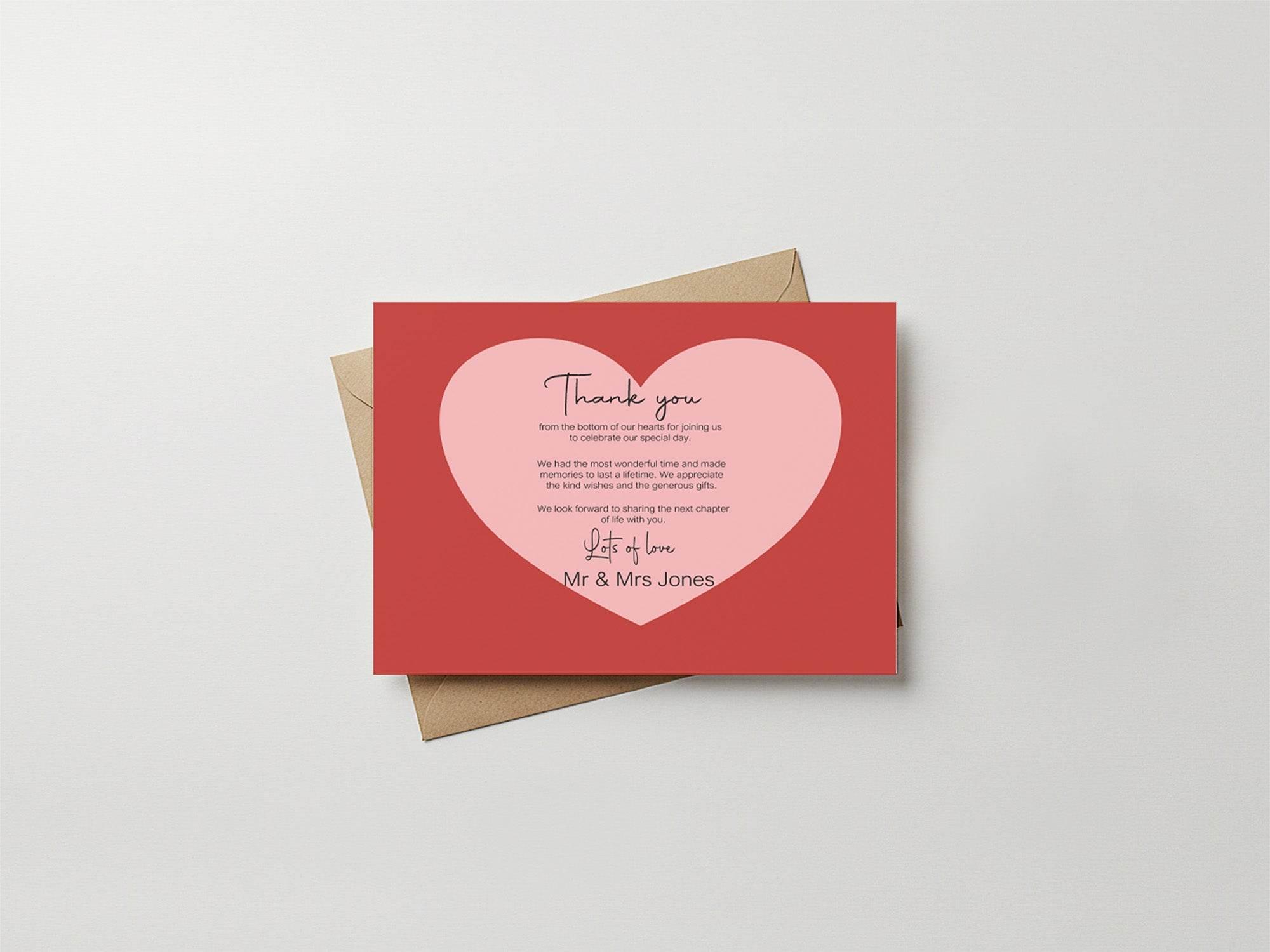 Red & Pink Thank You Wedding Party Cards | Pack of 10 - Larosier Prints