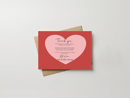Red & Pink Thank You Wedding Party Cards | Pack of 10