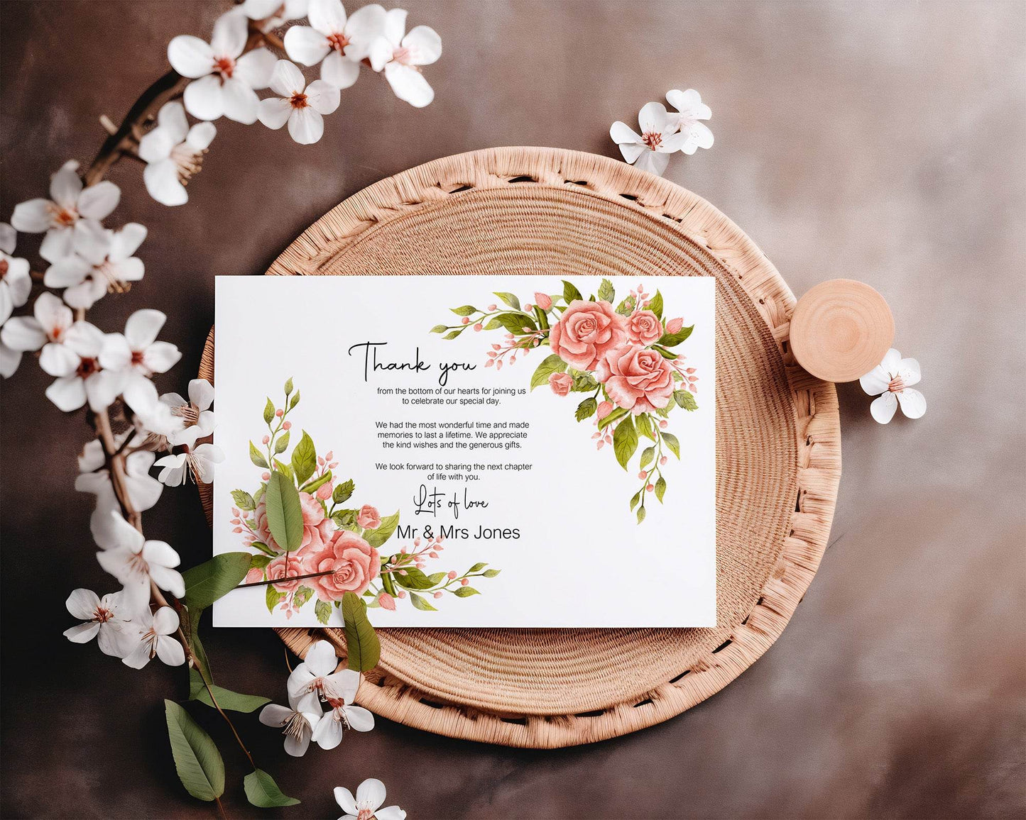 Pink Rose Thank You Wedding Party Cards | Pack of 10