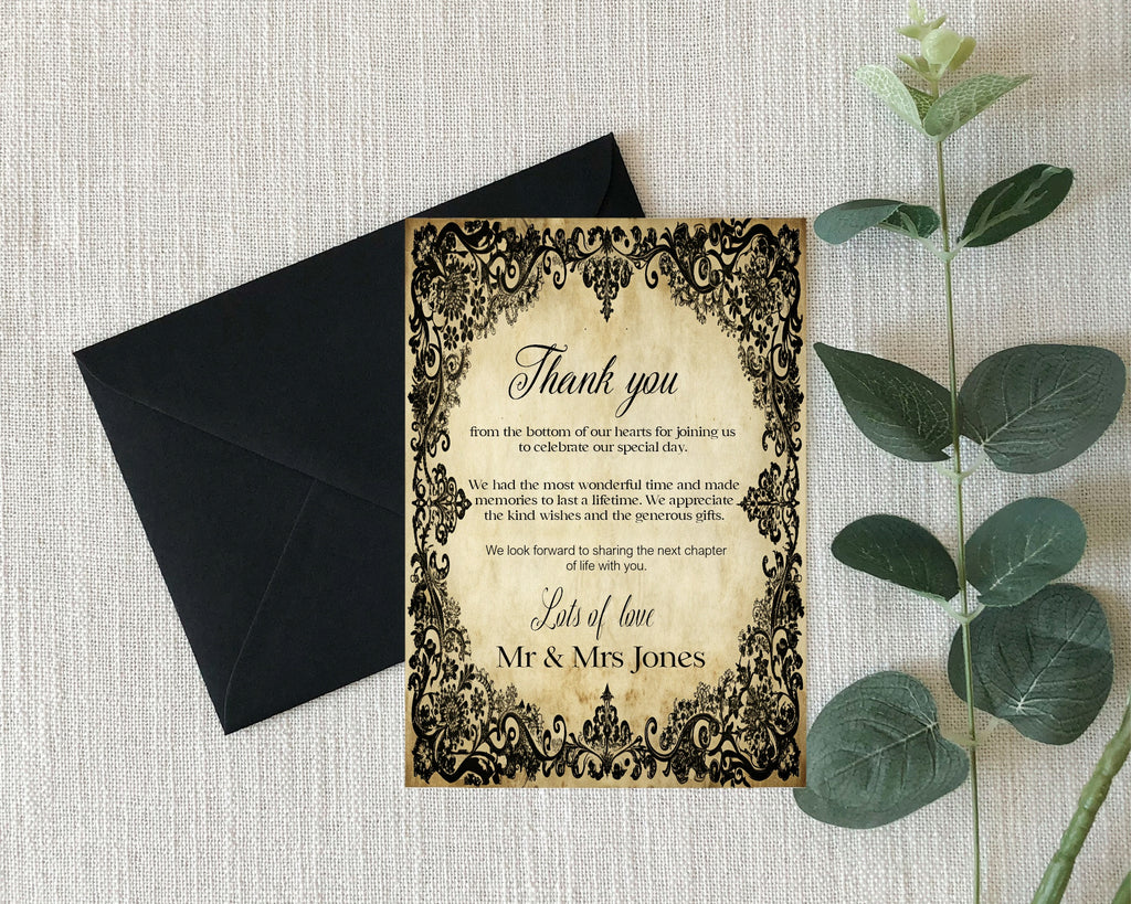 Black Lace Wedding Thank You Cards | Pack Of 10 A6