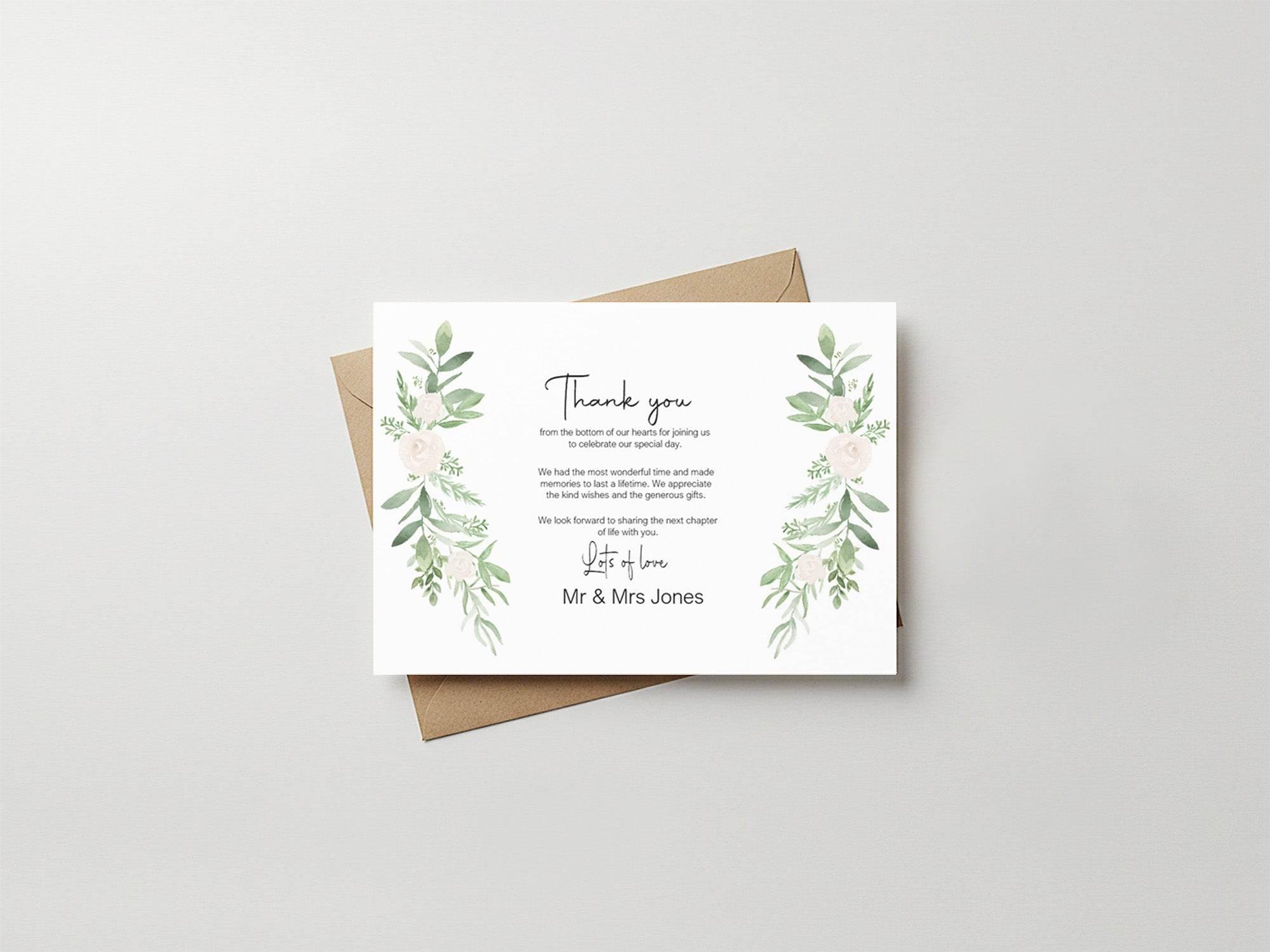 Green & White Rose Thank You Wedding Party Cards | Pack of 10 - Larosier Prints