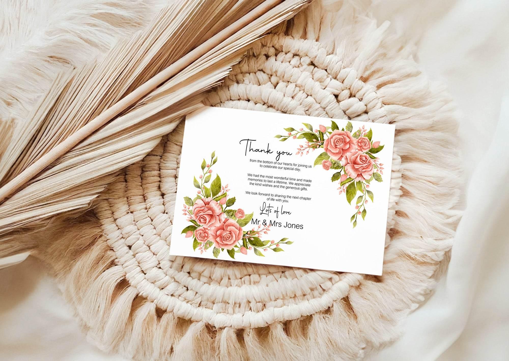 Pink Rose Thank You Wedding Party Cards | Pack of 10 - Larosier Prints