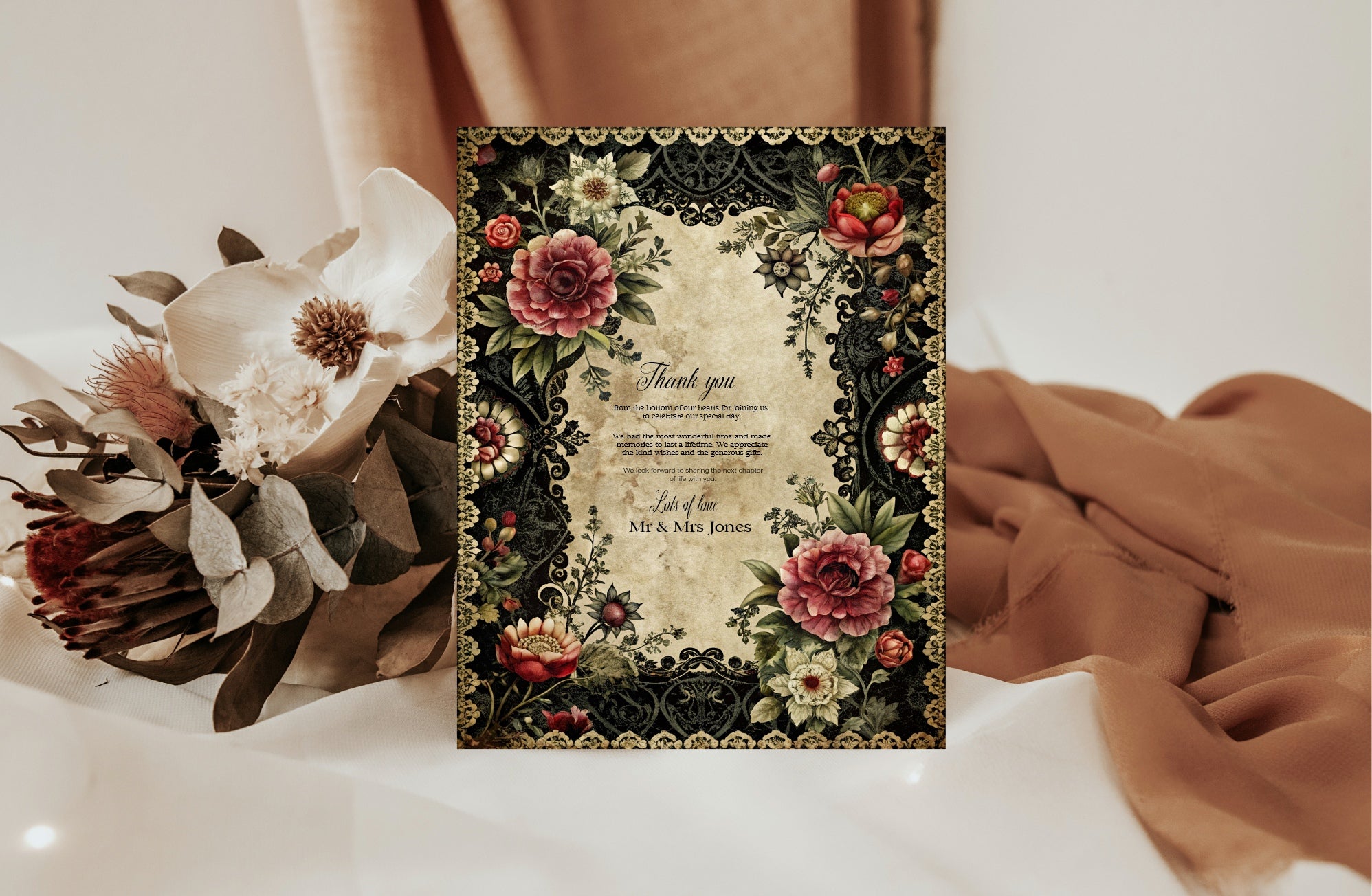 Gothic Floral Wedding Thank You Cards | Pack Of 10 A6
