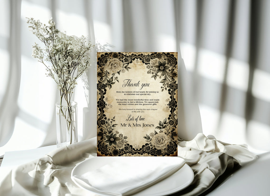 Black Rose Wedding Thank You Cards | Pack Of 10 A6