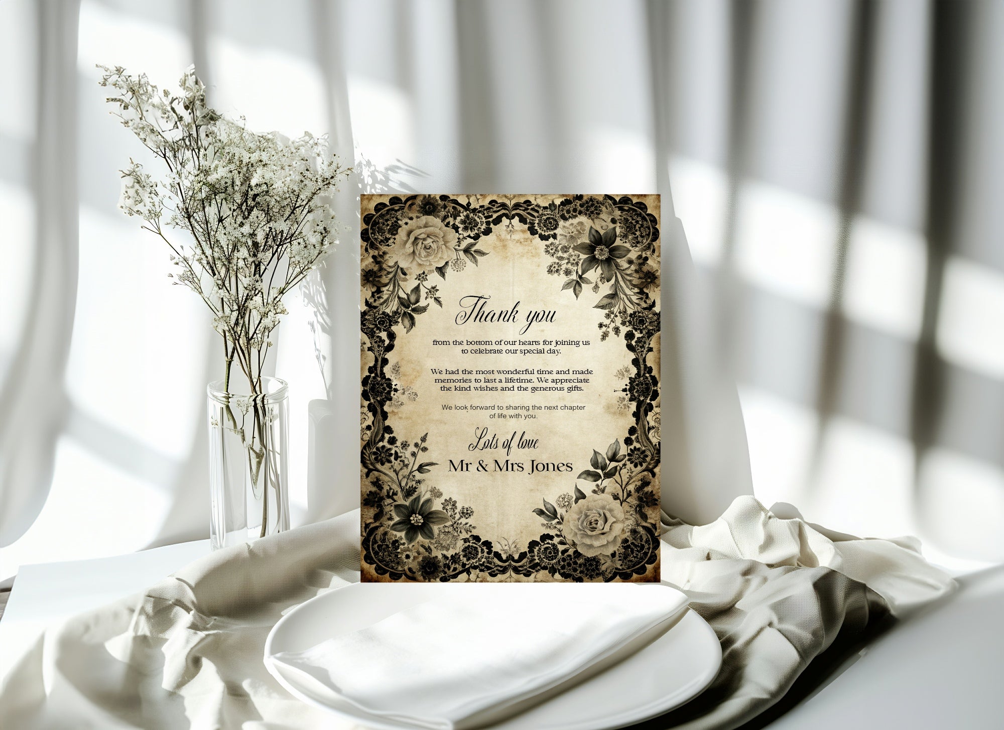 Black Rose Wedding Thank You Cards | Pack Of 10 A6