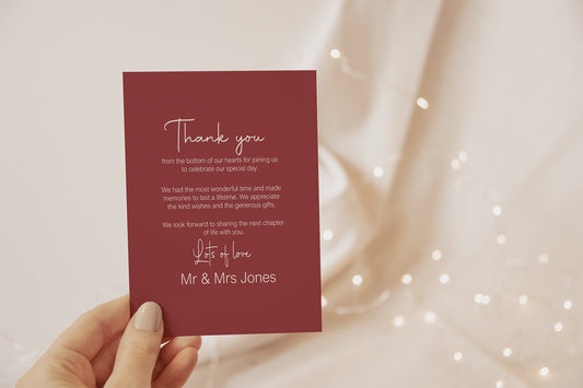 Rosewood Thank You Wedding Party Cards | Pack of 10