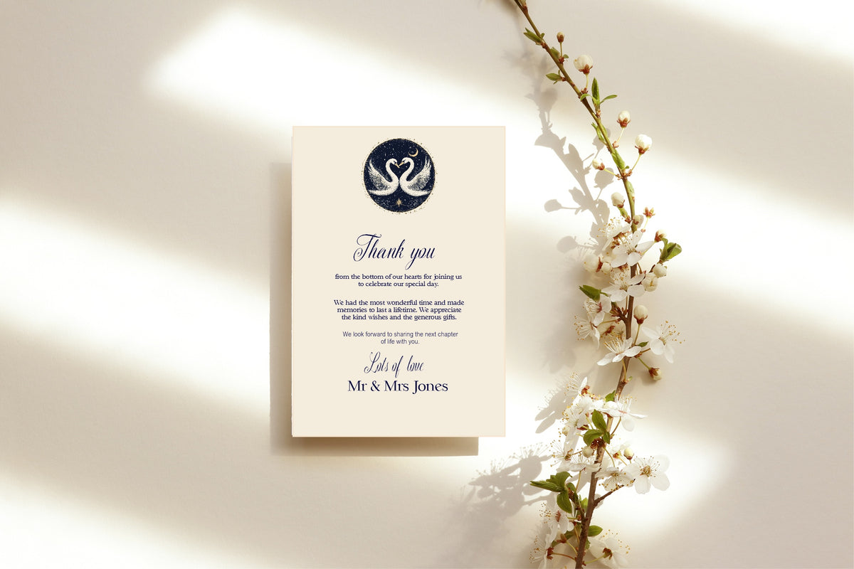 Celestial Swan wedding thank you cards