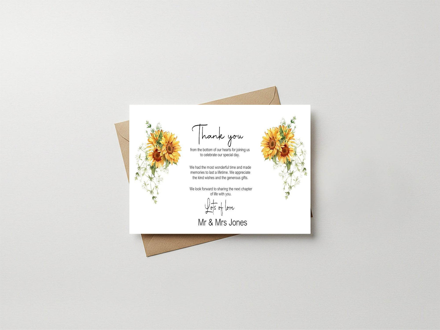 Sunflower Thank You Wedding Party Cards | Pack of 10