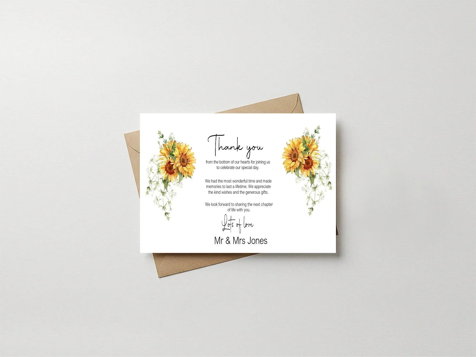Sunflower Thank You Wedding Party Cards | Pack of 10 - Larosier Prints