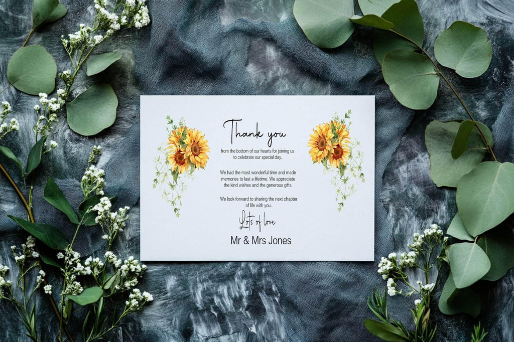 Sunflower Thank You Wedding Party Cards | Pack of 10 - Larosier Prints