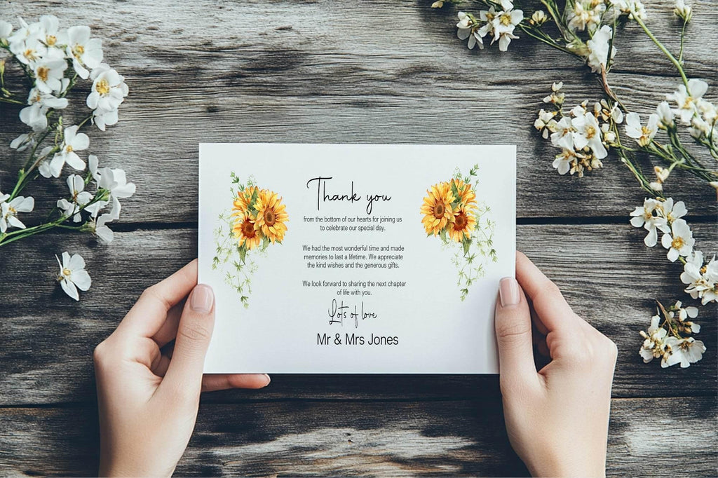 Sunflower Thank You Wedding Party Cards | Pack of 10 - Larosier Prints