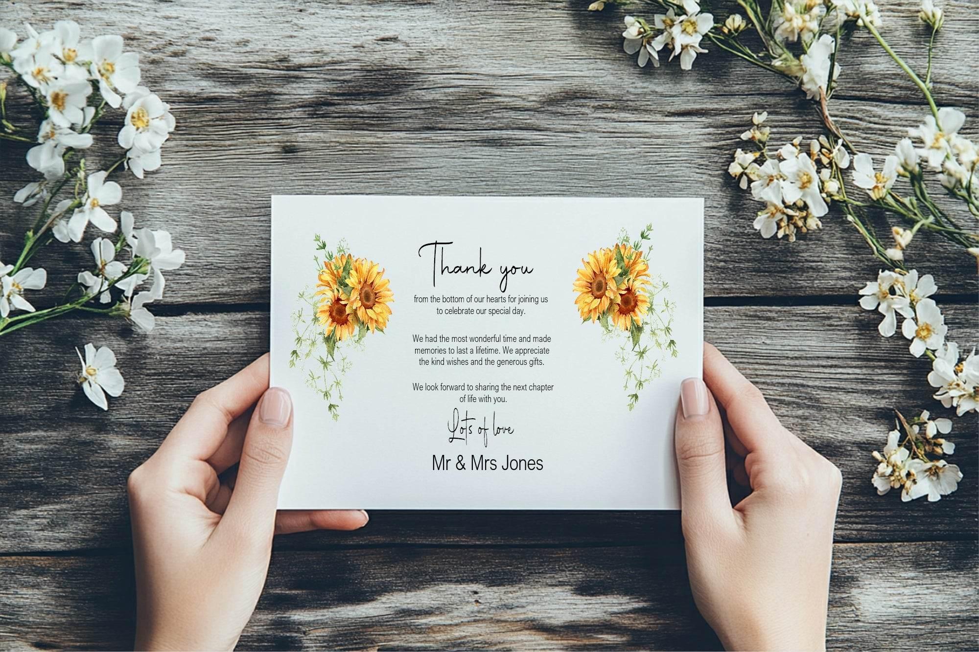 Sunflower Thank You Wedding Party Cards | Pack of 10 - Larosier Prints