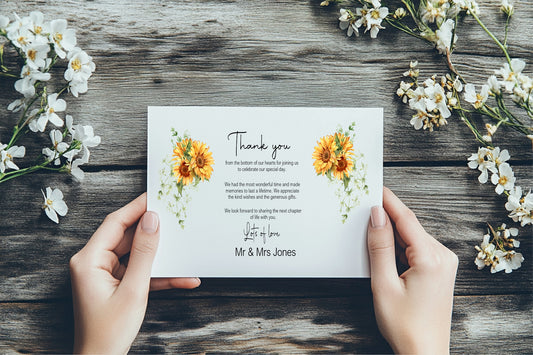 Sunflower Thank You Wedding Party Cards | Pack of 10