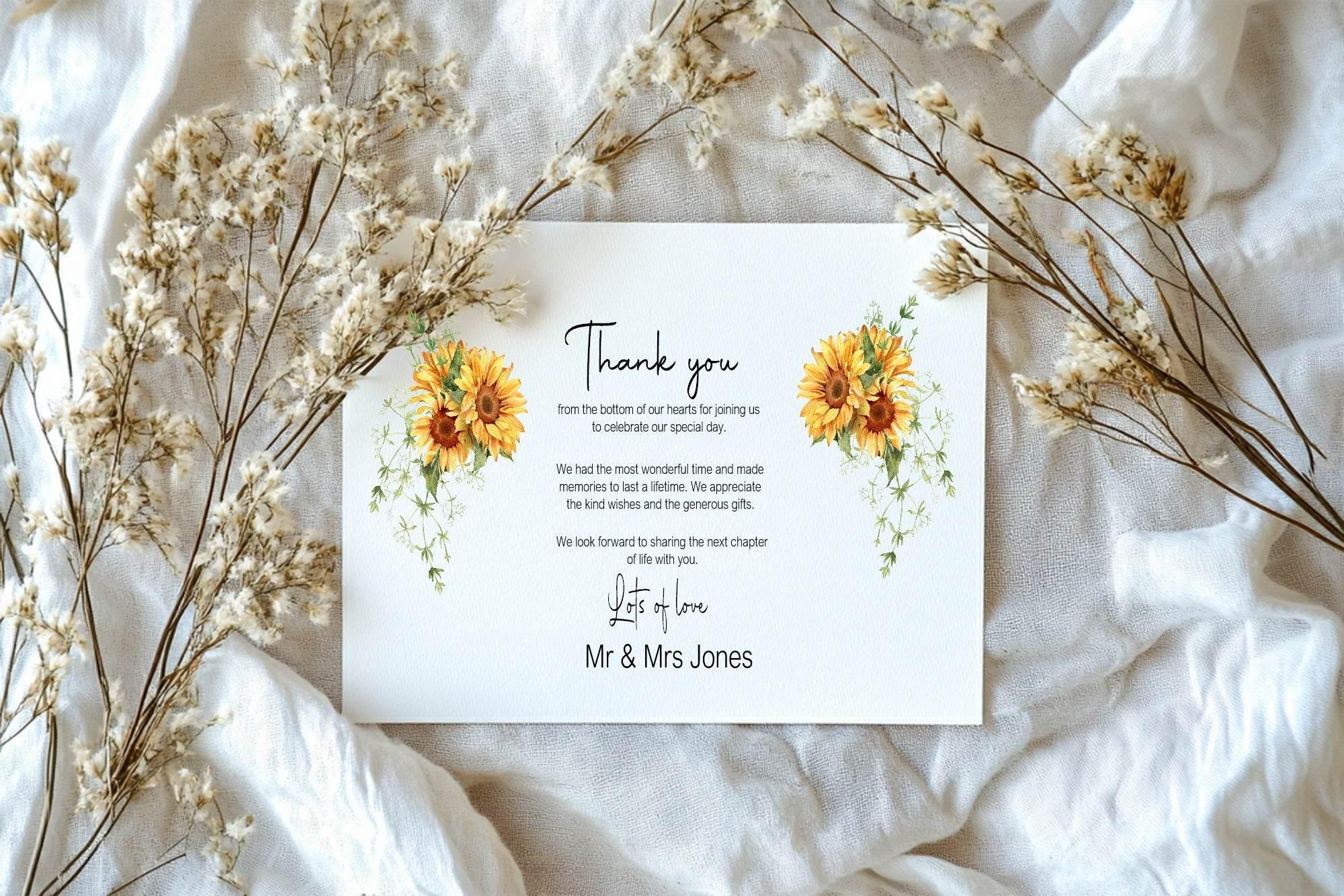 Sunflower Thank You Wedding Party Cards | Pack of 10 - Larosier Prints