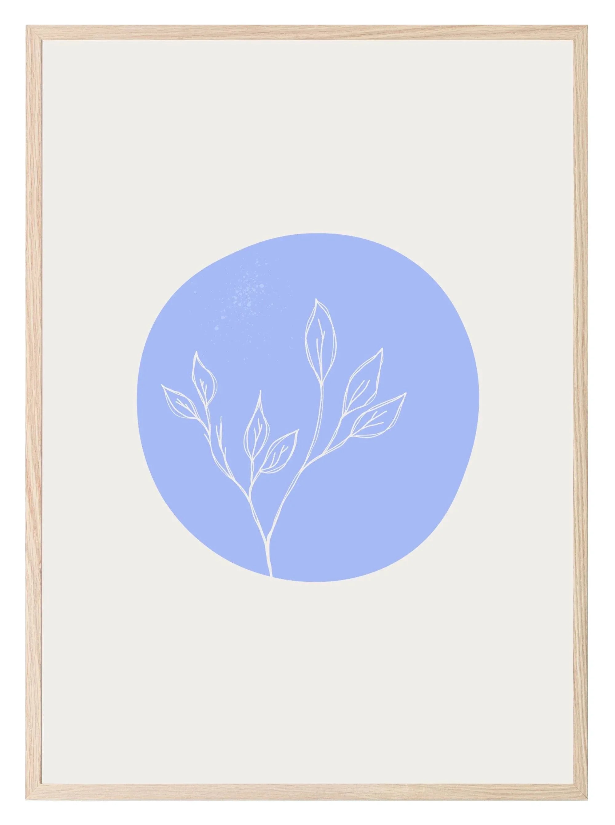 Soft Blue Abstract Circle and Branch Print | Modern Artwork - Larosier Prints