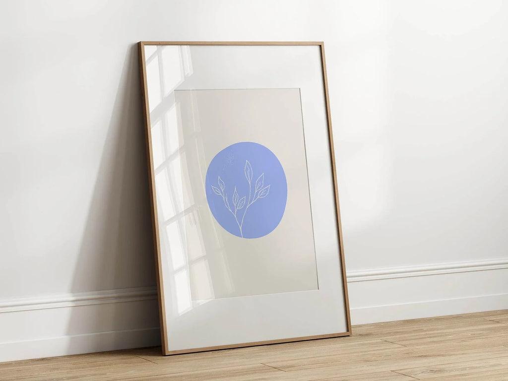 Soft Blue Abstract Circle and Branch Print | Modern Artwork - Larosier Prints