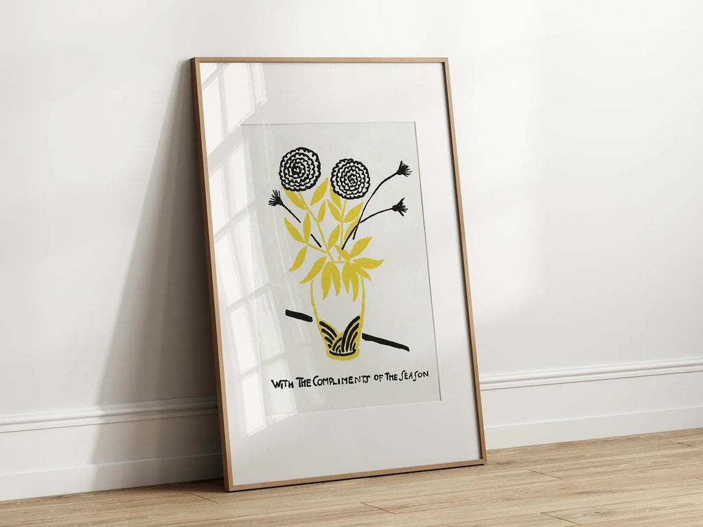Compliments Of The Season Floral Print | Vase With Flowers Wall Art - Larosier Prints