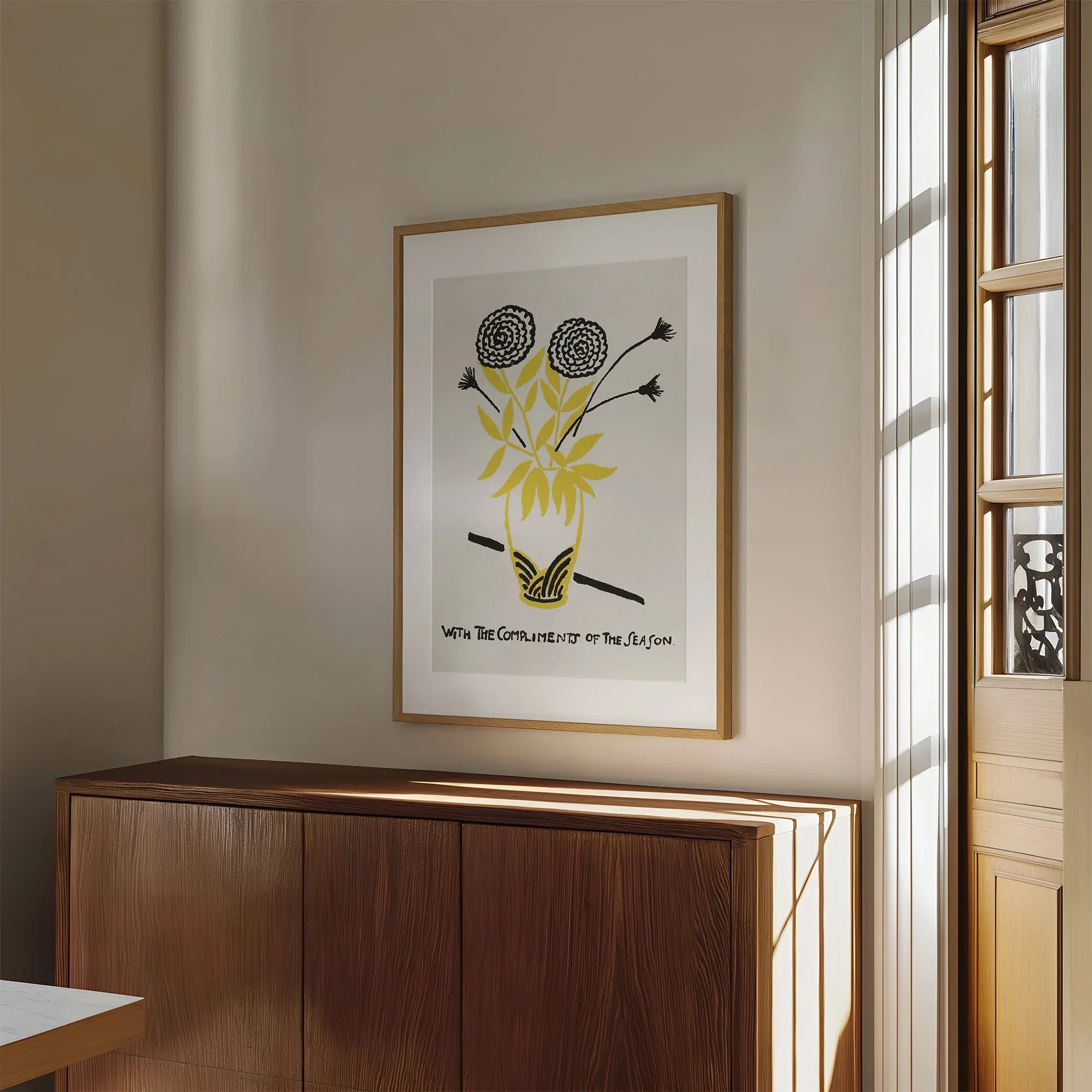 Compliments Of The Season Floral Print | Vase With Flowers Wall Art - Larosier Prints