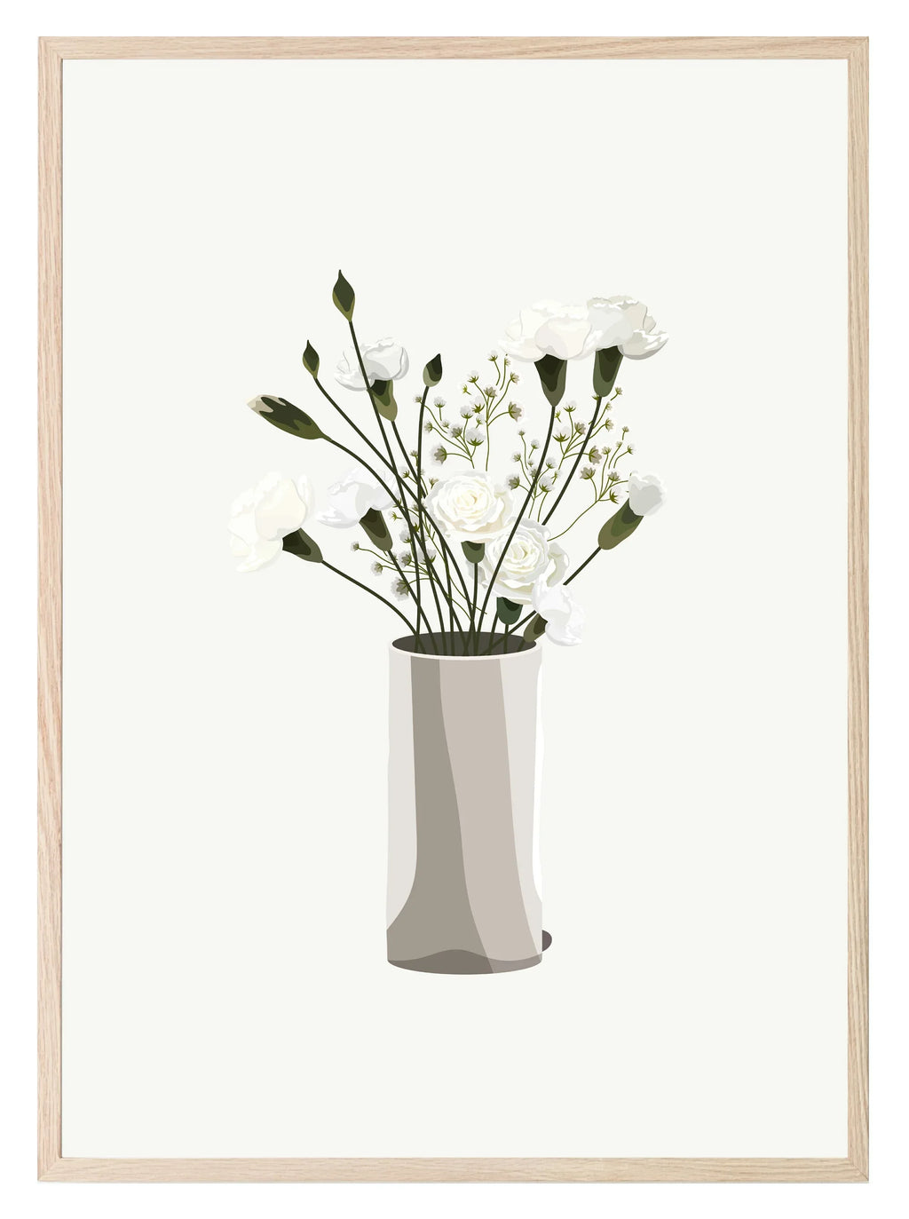 White Vase With Flowers Wall Art Print - Larosier Prints
