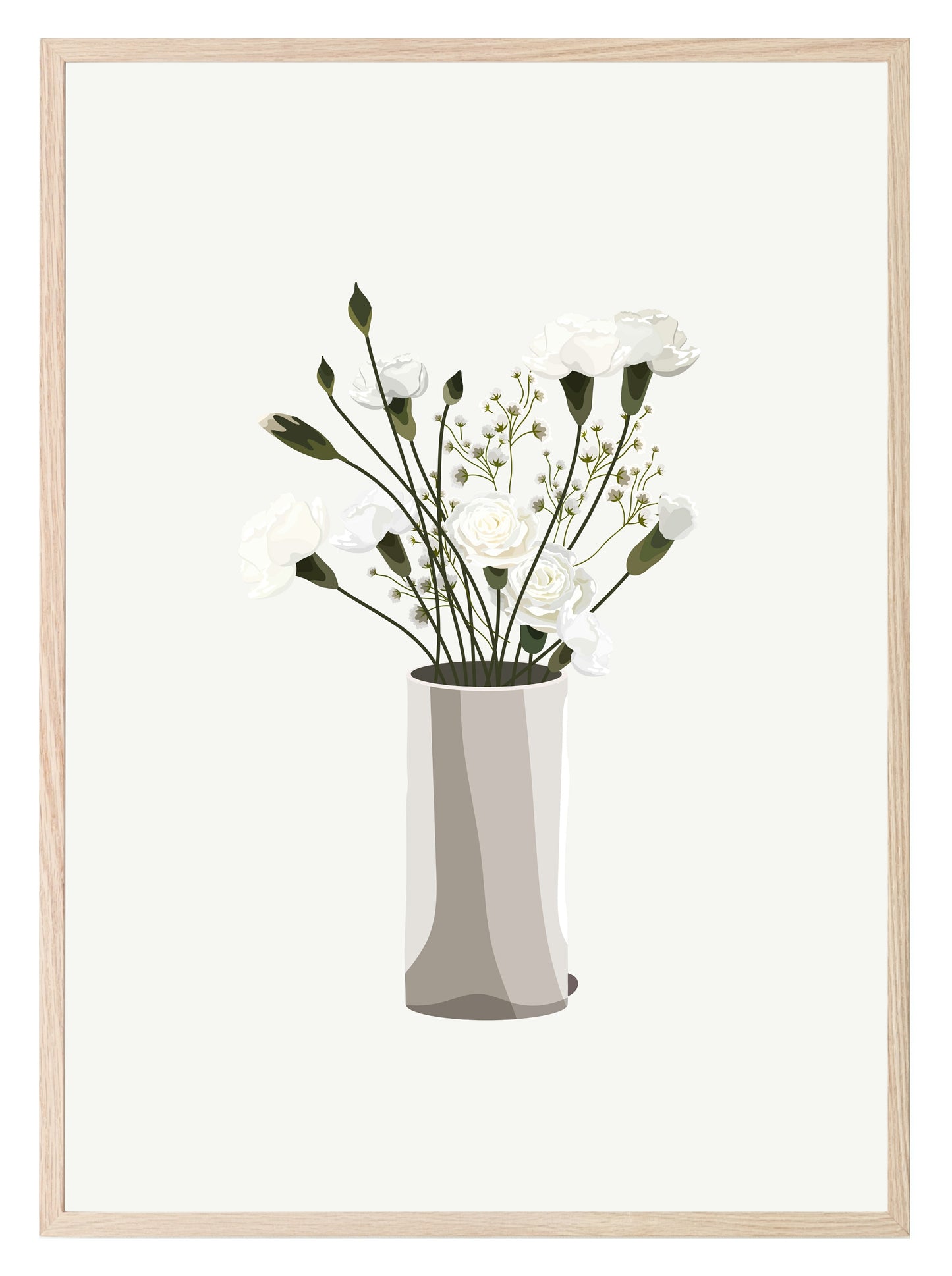 White Vase With Flowers Wall Art Print