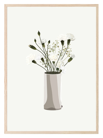 White Vase With Flowers Wall Art Print