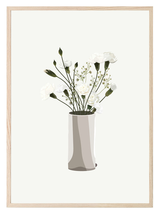 White Vase With Flowers Wall Art Print