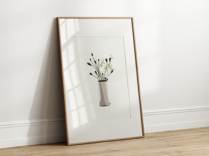 White Vase With Flowers Wall Art Print