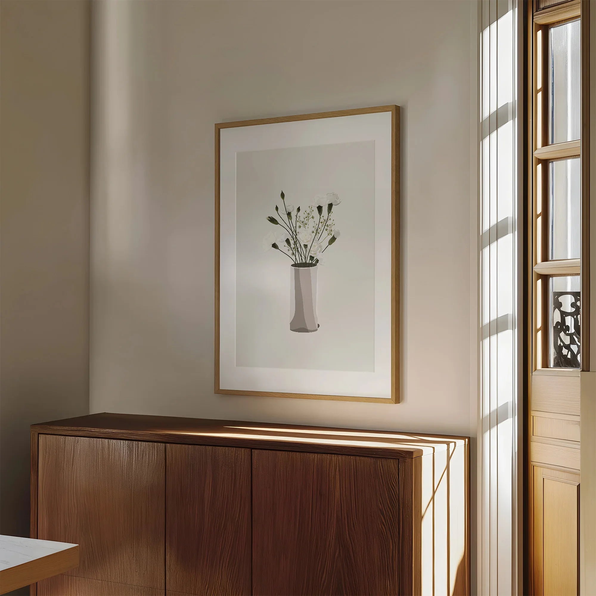 White Vase With Flowers Wall Art Print - Larosier Prints