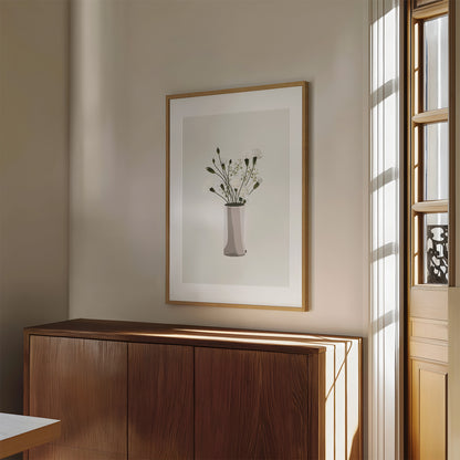 White Vase With Flowers Wall Art Print