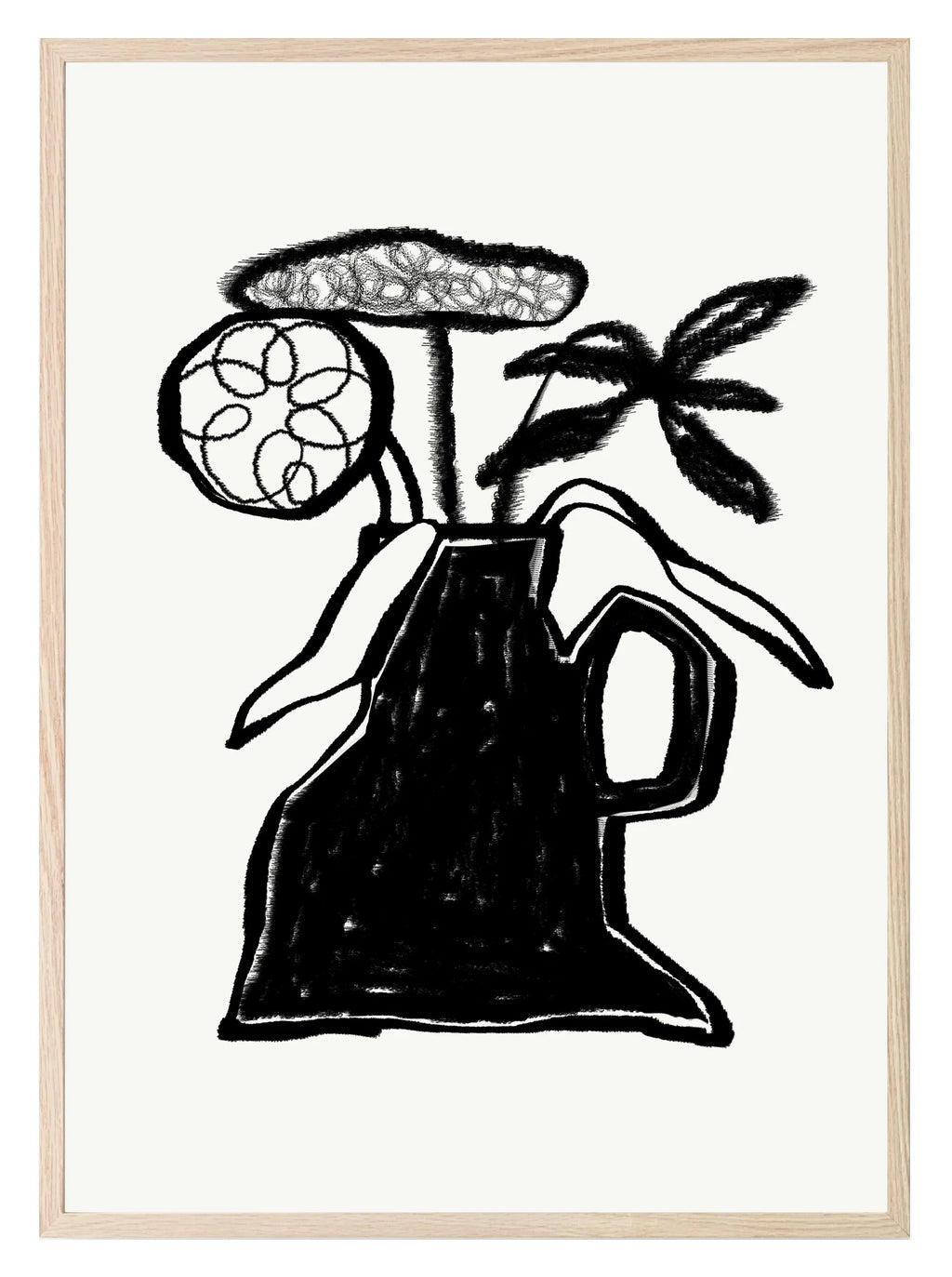 Abstract Black & White Vase With Flowers Wall Art Print - Larosier Prints