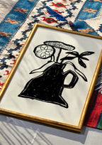 Abstract Black & White Vase With Flowers Wall Art Print - Larosier Prints