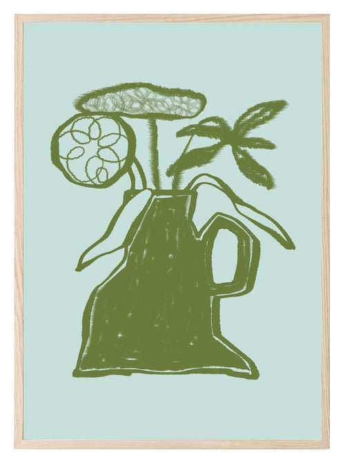 Abstract Green Vase With Flowers Wall Art Print - Larosier Prints