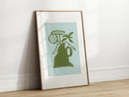Abstract Green Vase With Flowers Wall Art Print - Larosier Prints