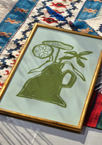 Abstract Green Vase With Flowers Wall Art Print - Larosier Prints