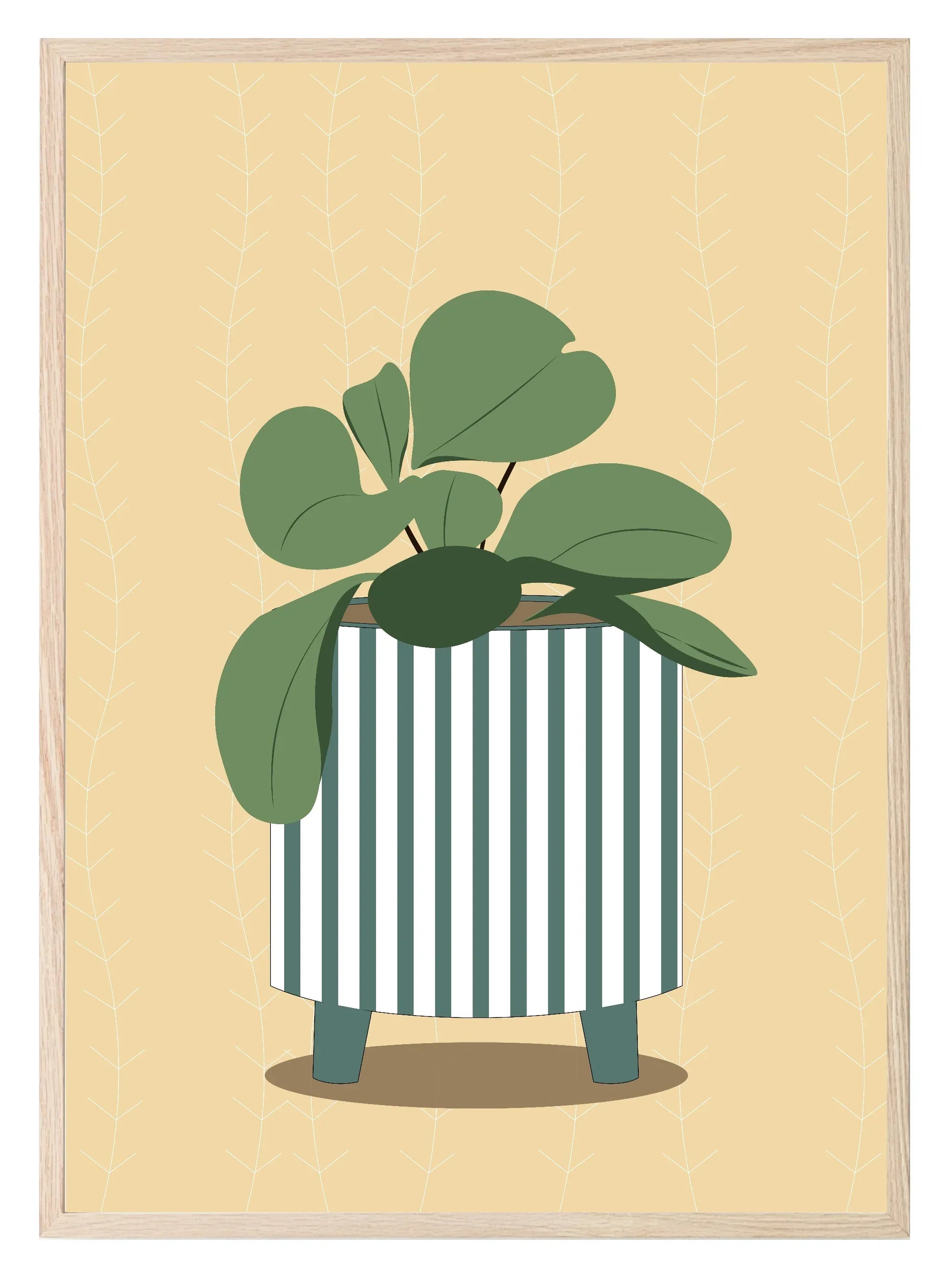 Abstract Green & White Striped Vase With Flowers Wall Art Print - Larosier Prints