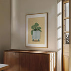Abstract Green & White Striped Vase With Flowers Wall Art Print - Larosier Prints