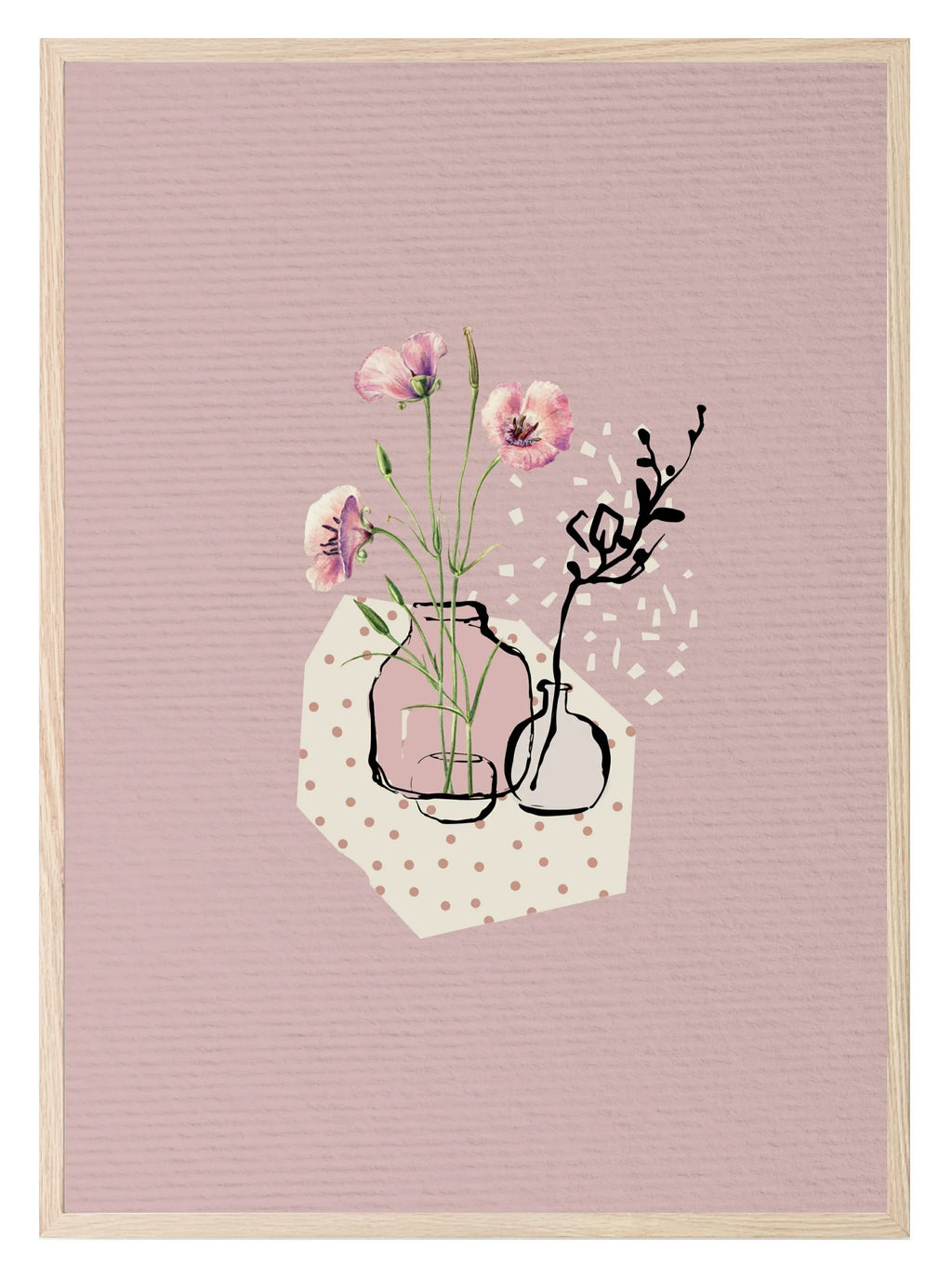 Abstract Dusky Pink With Flowers Wall Art Print - Larosier Prints