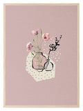 Abstract Dusky Pink With Flowers Wall Art Print - Larosier Prints