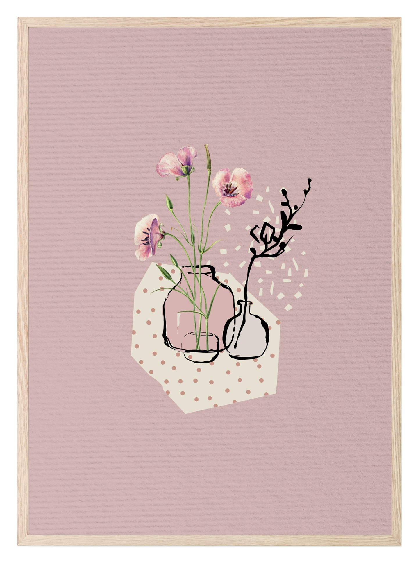 Abstract Dusky Pink With Flowers Wall Art Print