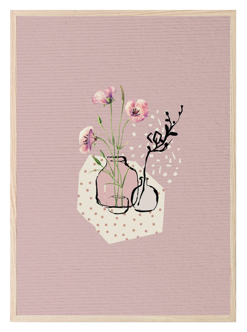 Abstract Dusky Pink With Flowers Wall Art Print - Larosier Prints