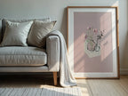 Abstract Dusky Pink With Flowers Wall Art Print - Larosier Prints
