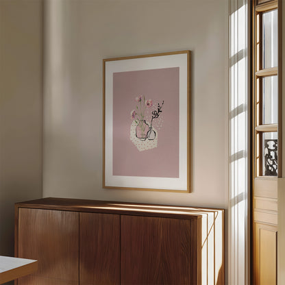 Abstract Dusky Pink With Flowers Wall Art Print