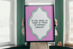 In This House We Laugh Print | Humorous Quote Wall Art | Pink & Green Design - Larosier Prints